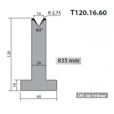 T120-16-60 Rolleri Single Vee Die 16mm Vee 60 Degree 120mm H